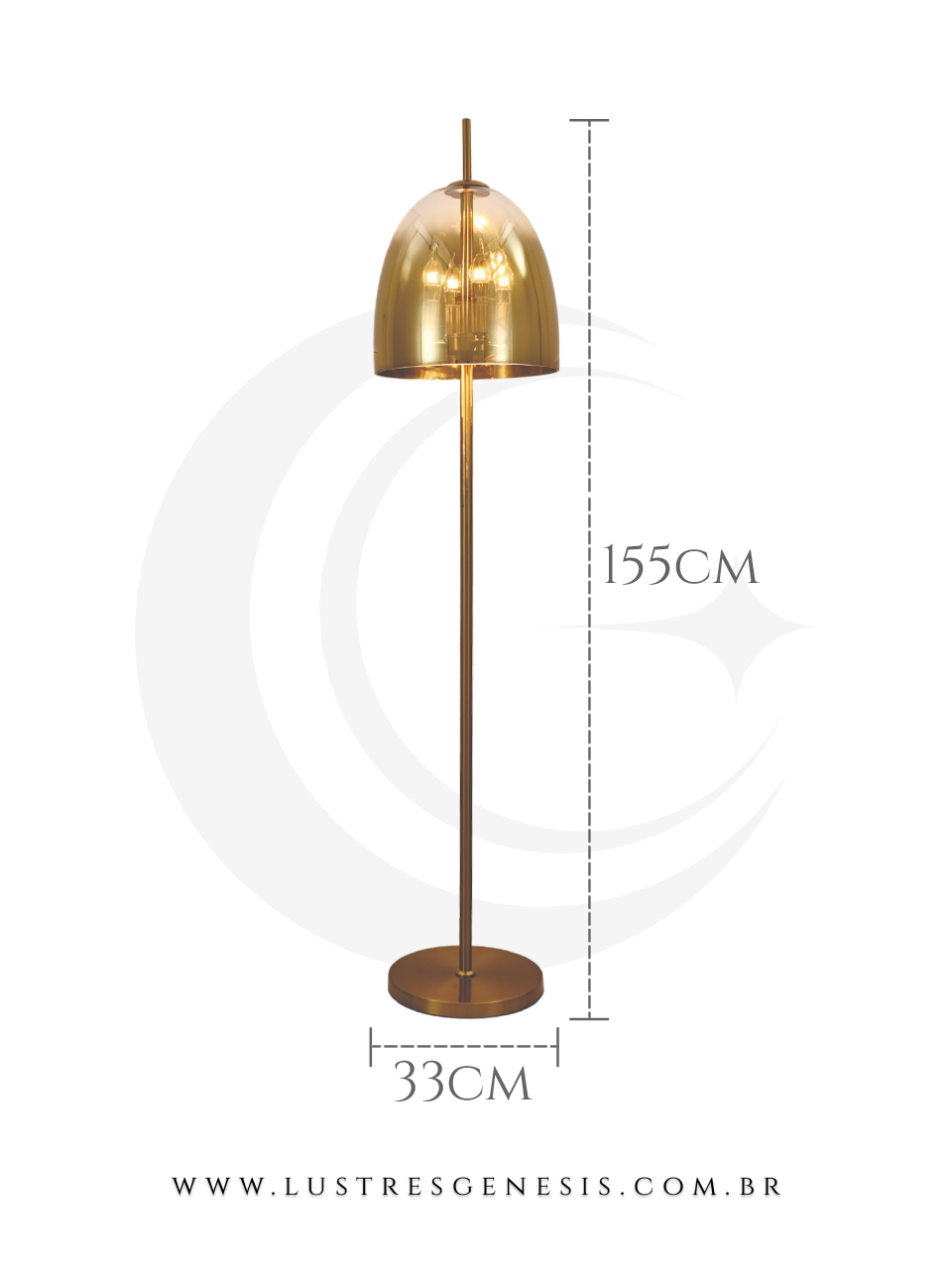 Medidas do Luminária de Piso de Vidro Cromado Dourado